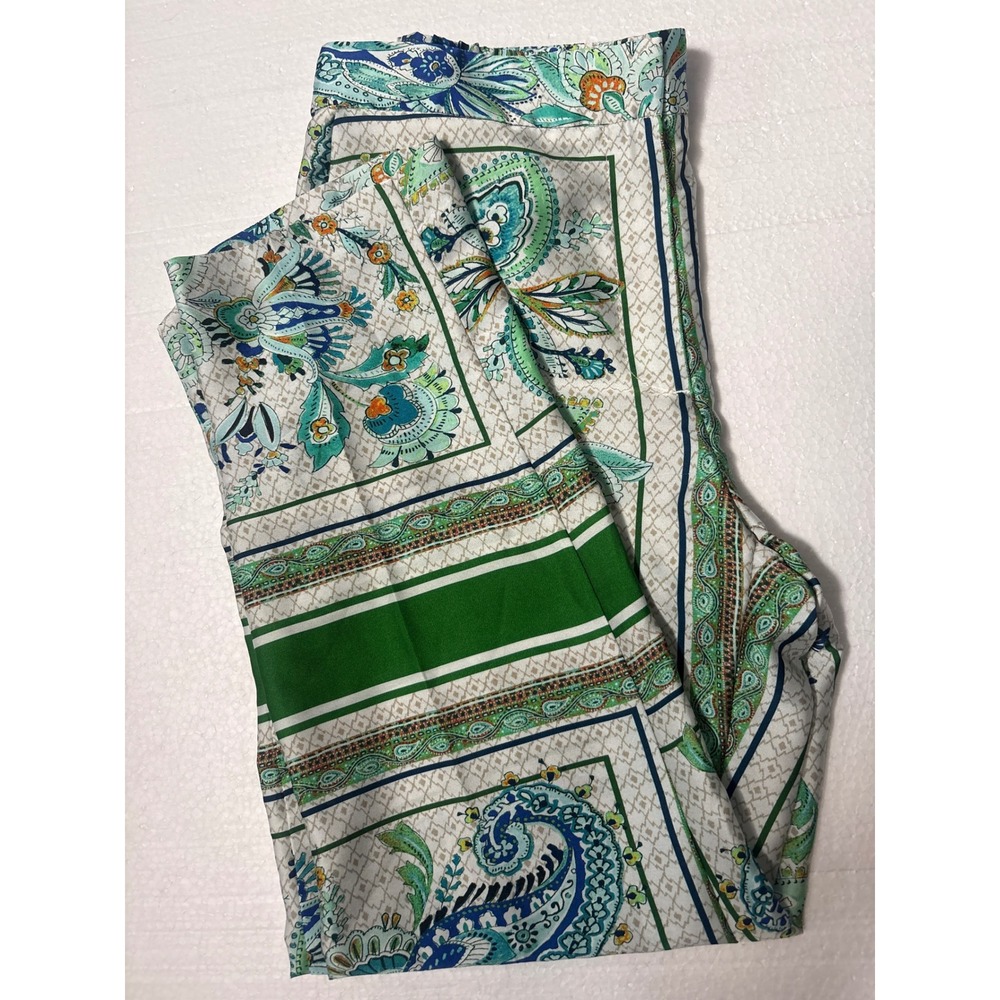 Zara Trousers Womens Medium Green Paisley Floral High Rise Straight Leg Pants